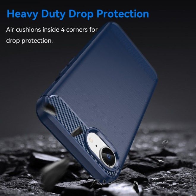 Coque pour iPhone 17e / 16e - Série Fibre de carbone TPU Souple - Bleu