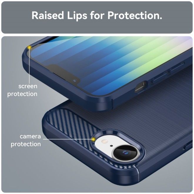 Coque pour iPhone 17e / 16e - Série Fibre de carbone TPU Souple - Bleu