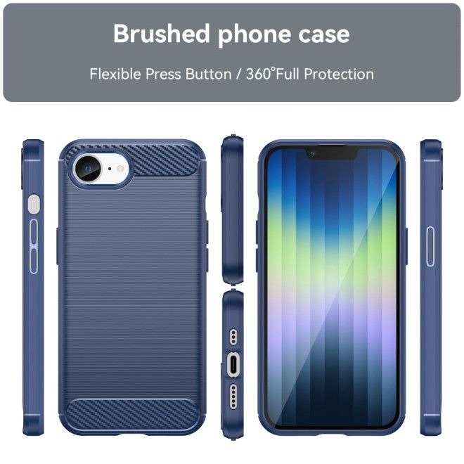 Coque pour iPhone 17e / 16e - Série Fibre de carbone TPU Souple - Bleu