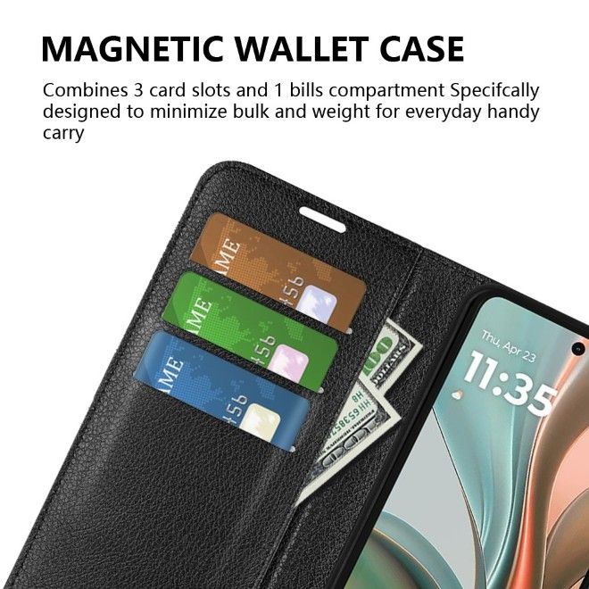 Motorola Moto G75 Handy Hülle - Litchi Leder Bookcover Series - schwarz