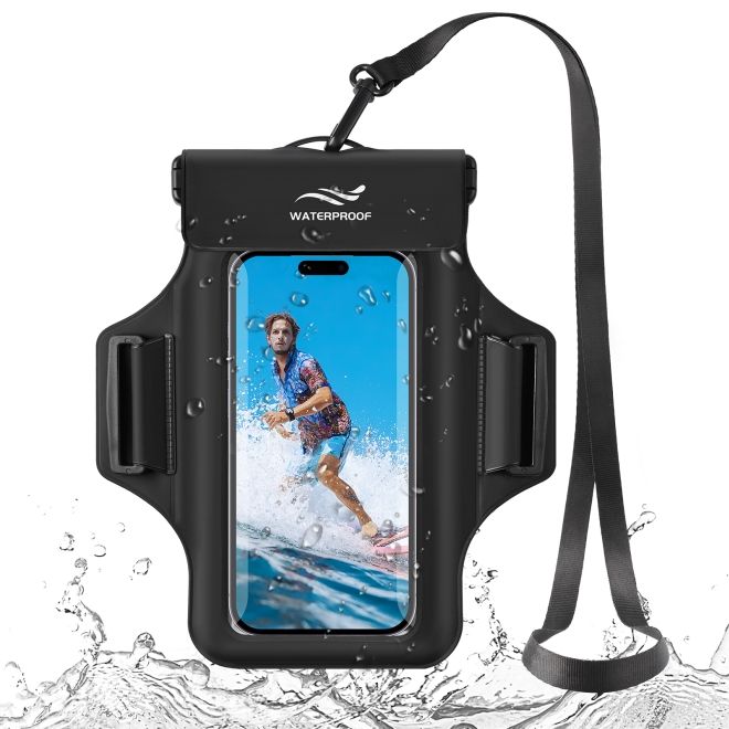 2in1 Universelle Wasserdichte Umhängetasche & Sport Armband für Smartphones bis 7" - schwarz