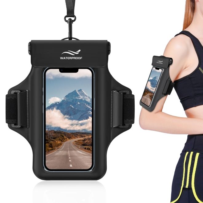 2in1 Universelle Wasserdichte Umhängetasche & Sport Armband für Smartphones bis 7" - schwarz