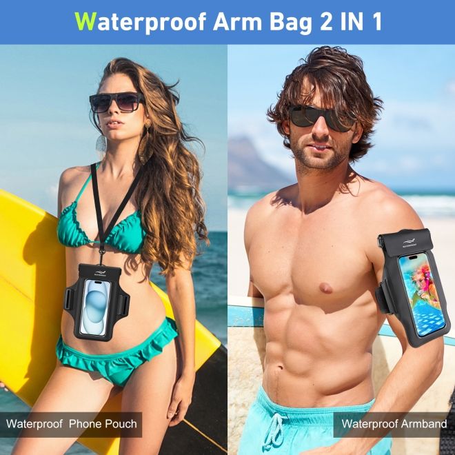 2in1 Universelle Wasserdichte Umhängetasche & Sport Armband für Smartphones bis 7" - schwarz
