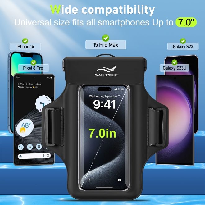 2in1 Universelle Wasserdichte Umhängetasche & Sport Armband für Smartphones bis 7" - schwarz