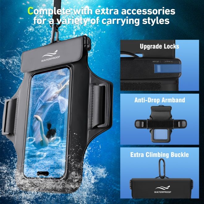 2in1 Universelle Wasserdichte Umhängetasche & Sport Armband für Smartphones bis 7" - schwarz