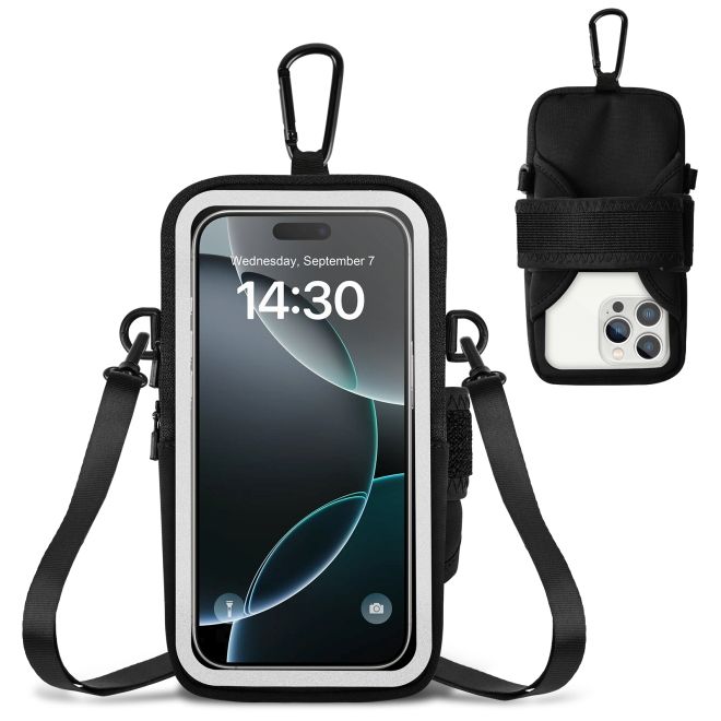 2in1 Universal Sport Armband & Umhängetasche für Smartphones bis 6.9" (max. 170 x 90 mm) - schwarz/silber