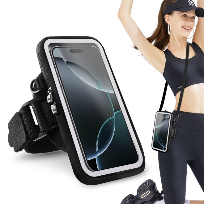 2in1 Universal Sport Armband & Umhängetasche für Smartphones bis 6.9" (max. 170 x 90 mm) - schwarz/silber