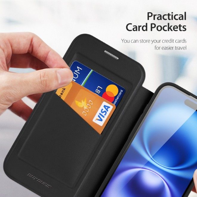 Dux Ducis - iPhone 17 Hülle - Leder Bookcover mit Ring Standfunktion - Skin X Pro 360° Ring Stand Series - schwarz