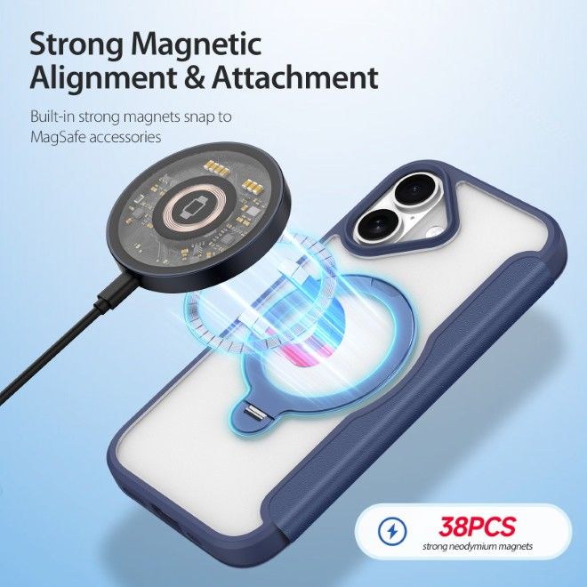 Dux Ducis - iPhone 17 Hülle - Leder Bookcover mit Ring Standfunktion - Skin X Pro 360° Ring Stand Series - blau