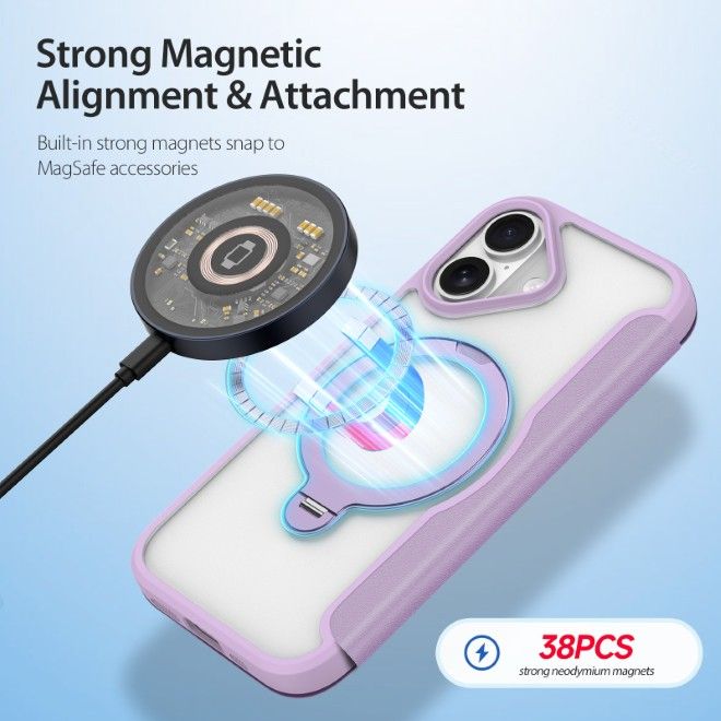 Dux Ducis - iPhone 17 Hülle - Leder Bookcover mit Ring Standfunktion - Skin X Pro 360° Ring Stand Series - purpur