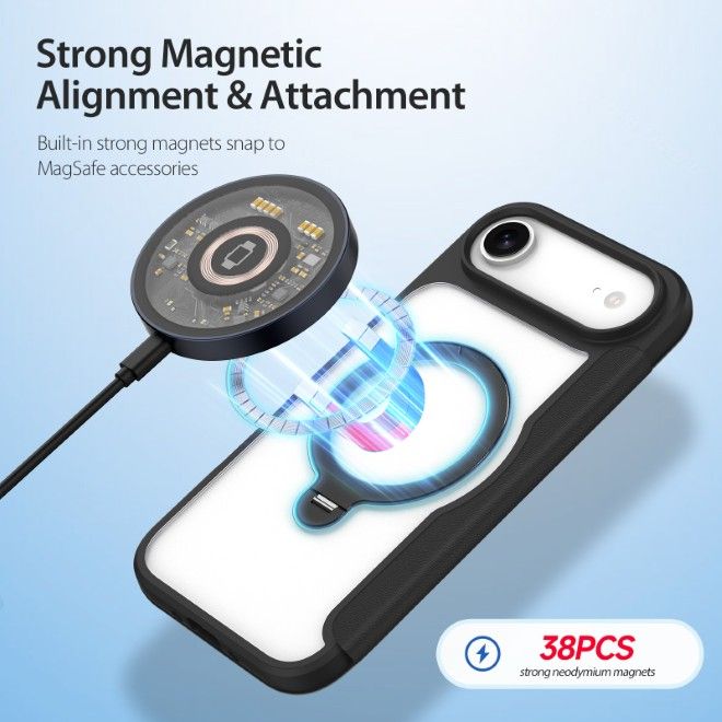 Dux Ducis - iPhone Air Hülle - Leder Bookcover mit Ring Standfunktion - Skin X Pro 360° Ring Stand Series - schwarz