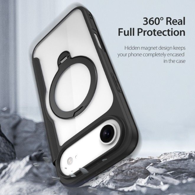 Dux Ducis - iPhone Air Hülle - Leder Bookcover mit Ring Standfunktion - Skin X Pro 360° Ring Stand Series - schwarz