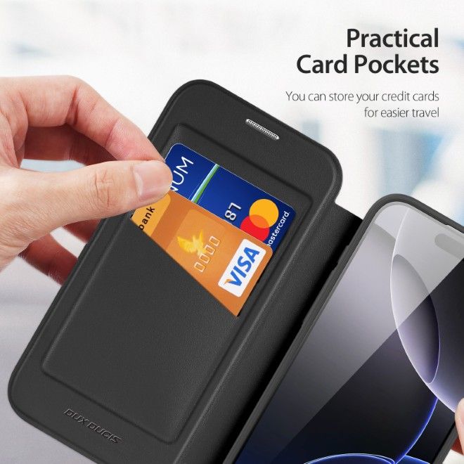 Dux Ducis - iPhone 17 Pro Hülle - Leder Bookcover mit Ring Standfunktion - Skin X Pro 360° Ring Stand Series - schwarz