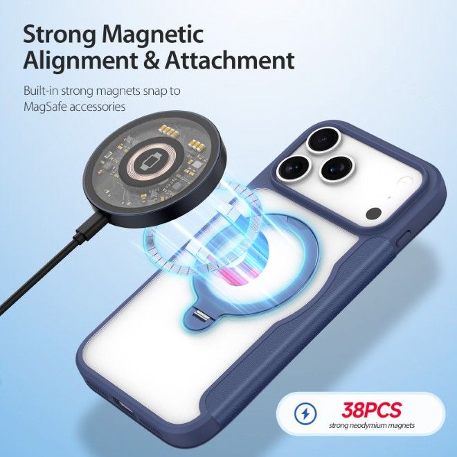 Dux Ducis - iPhone 17 Pro Hülle - Leder Bookcover mit Ring Standfunktion - Skin X Pro 360° Ring Stand Series - blau