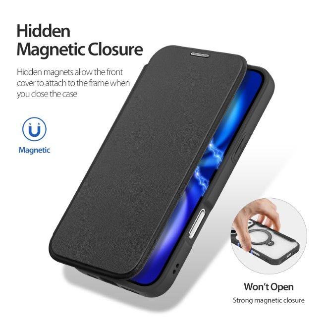 Dux Ducis - iPhone 17 Pro Max Hülle - Leder Bookcover mit Ring Standfunktion - Skin X Pro 360° Ring Stand Series - schwarz