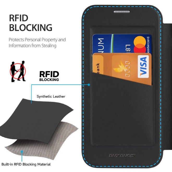 Dux Ducis - iPhone 17 Pro Max Hülle - Leder Bookcover mit Ring Standfunktion - Skin X Pro 360° Ring Stand Series - schwarz