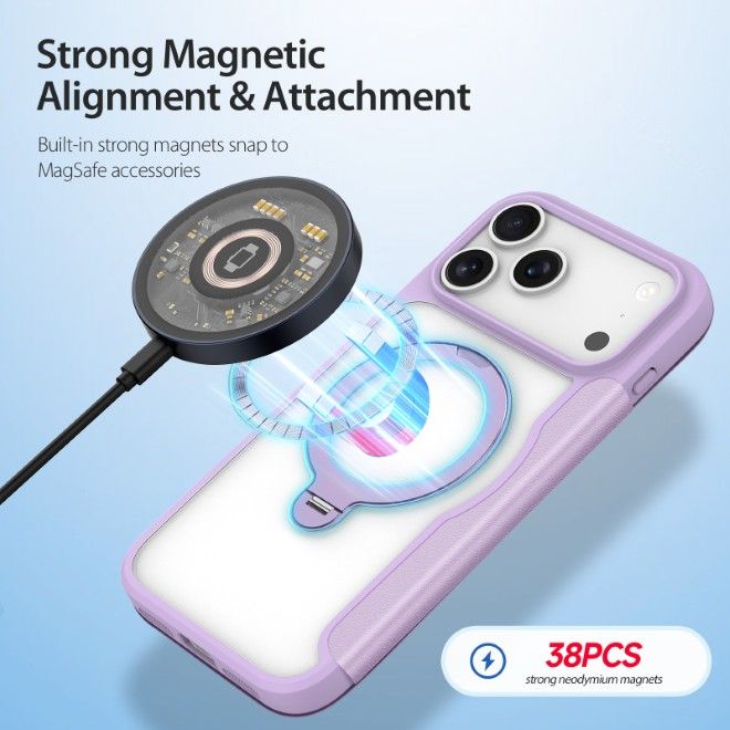 Dux Ducis - iPhone 17 Pro Max Hülle - Leder Bookcover mit Ring Standfunktion - Skin X Pro 360° Ring Stand Series - purpur