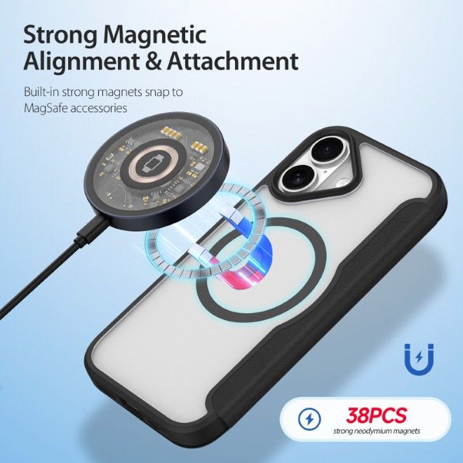 Dux Ducis - iPhone 17 Hülle - Leder Bookcover - MagSafe - Skin X Pro Series - schwarz