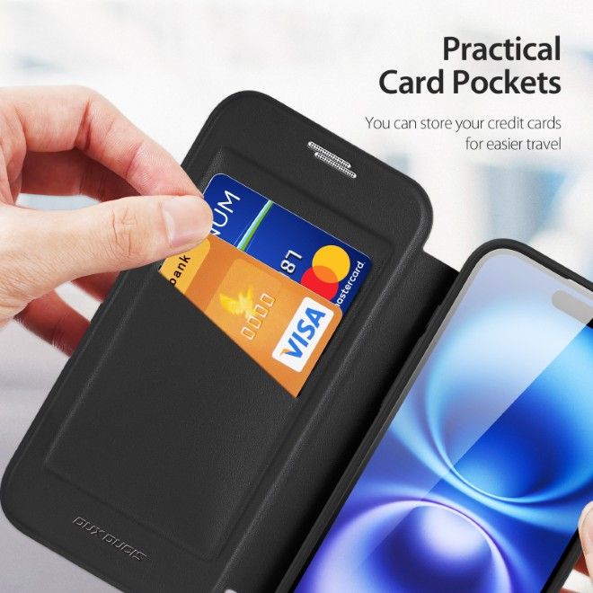 Dux Ducis - iPhone 17 Hülle - Leder Bookcover - MagSafe - Skin X Pro Series - schwarz