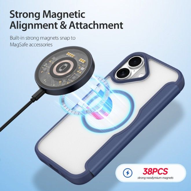 Dux Ducis - iPhone 17 Hülle - Leder Bookcover - MagSafe - Skin X Pro Series - blau