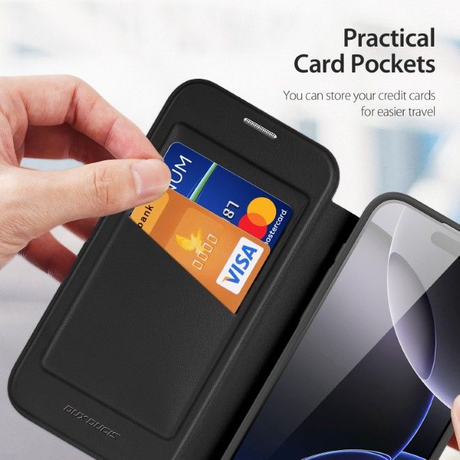 Dux Ducis - iPhone 17 Pro Max Hülle - Leder Bookcover - MagSafe - Skin X Pro Series - schwarz