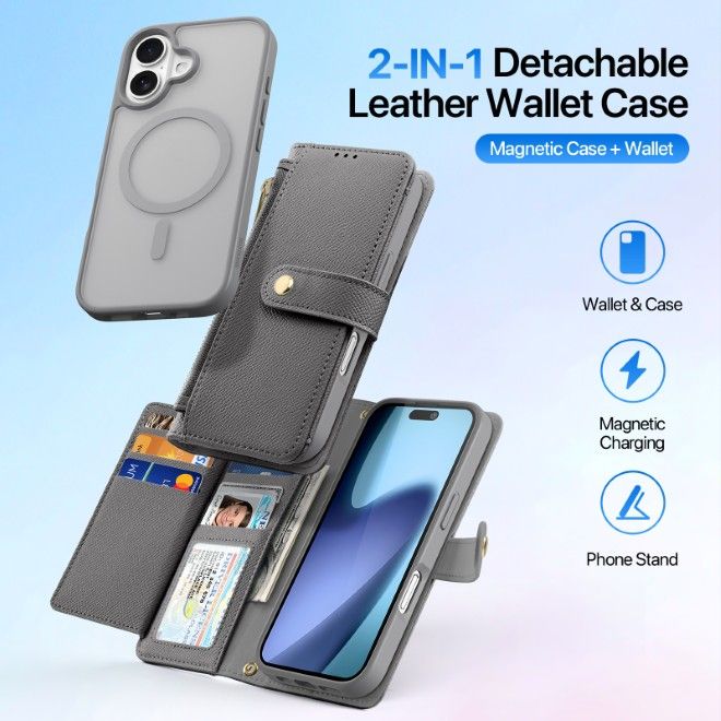 Dux Ducis - iPhone 17 Hülle - Kunstleder Bookcover - MagSafe kompatibel - Lawa Series - grau