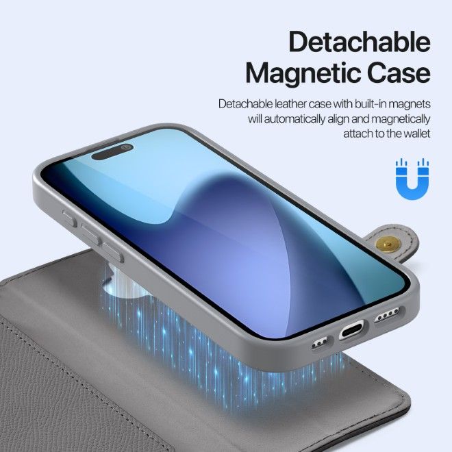 Dux Ducis - iPhone 17 Hülle - Kunstleder Bookcover - MagSafe kompatibel - Lawa Series - grau