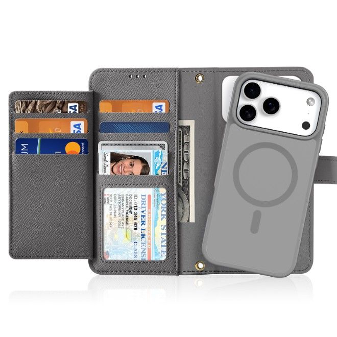 Dux Ducis - iPhone 17 Pro Max Hülle - Kunstleder Bookcover - MagSafe kompatibel - Lawa Series - grau