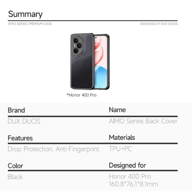 Dux Ducis - Honor 400 Pro Hülle - Hardcase - Aimo Series - schwarz