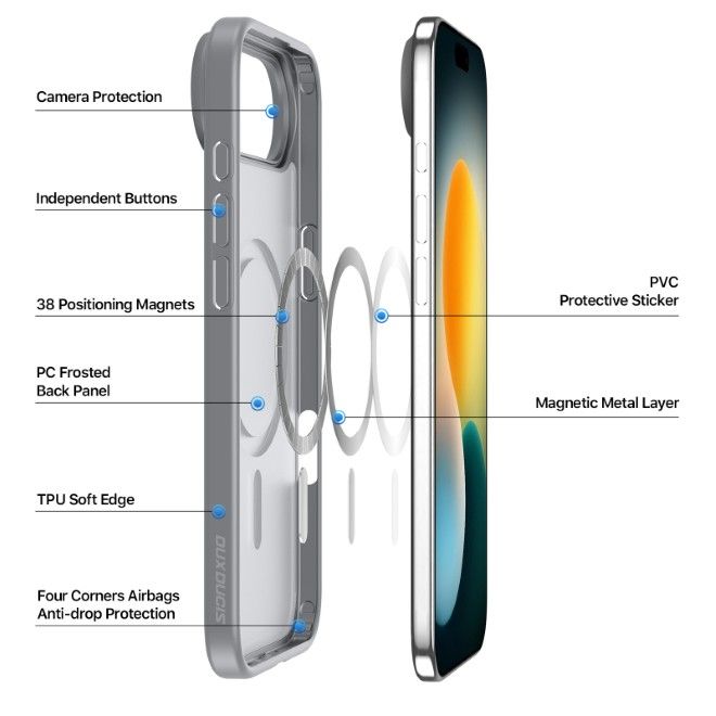 Dux Ducis - iPhone Air Hülle - TPU und PC Hardcase - MagSafe kompatibel - Yind Series - grau