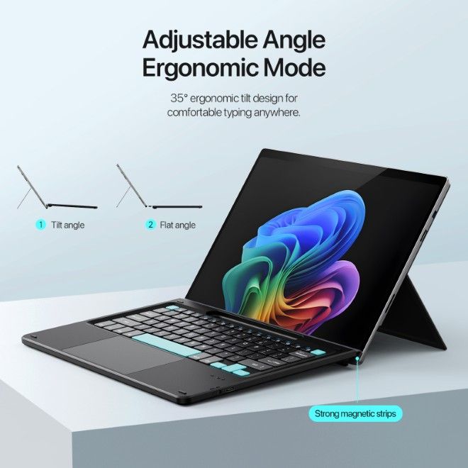 Dux Ducis - Microsoft Surface 11 / 10 / 9 / 8 / X Keyboard Tastatur - Englisches Layout - CK Pro Series - Color-Blocked-Keys - schwarz