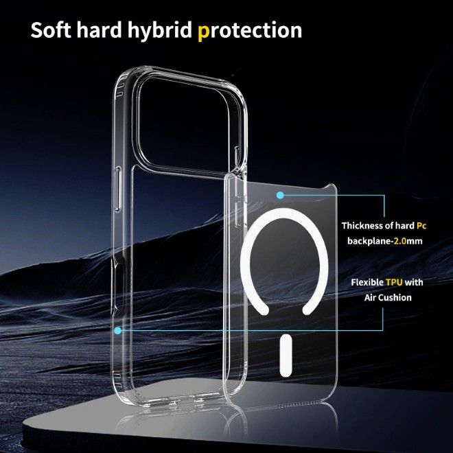 iPhone 17 Pro Max Hülle (PC / TPU Case) - Polycarbonat Rückseite + TPU Ränder - MagPureProtect Series - transparent
