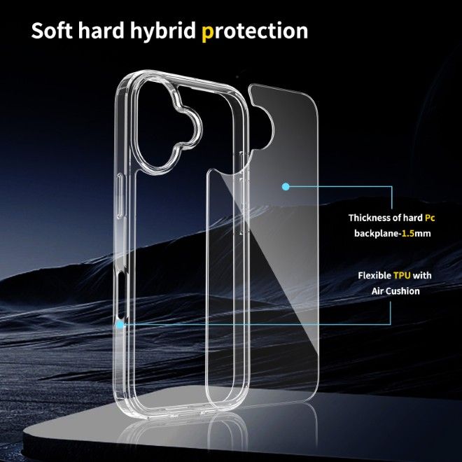iPhone 17 Hülle (PC / TPU Case) - Polycarbonat Rückseite + TPU Ränder - PureProtect Series - transparent