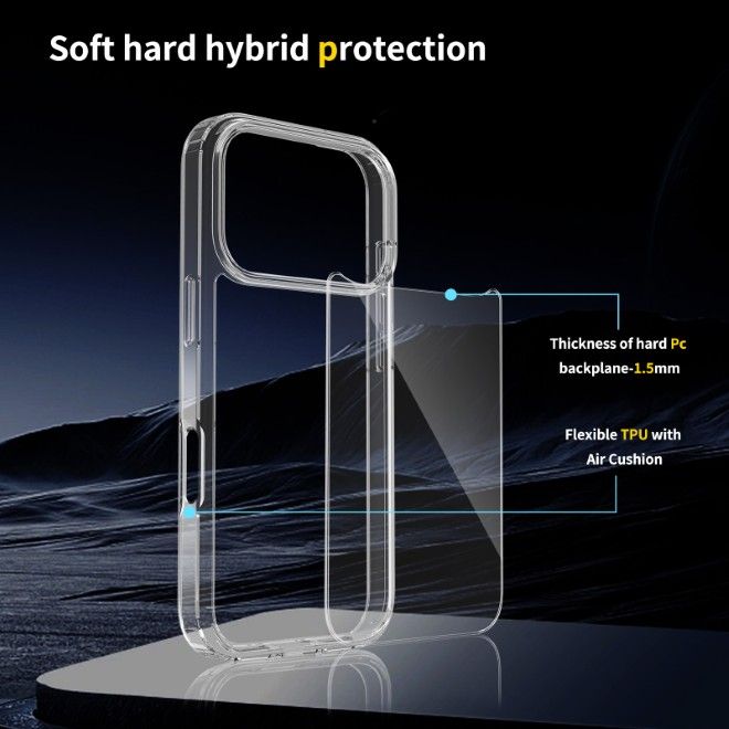 iPhone 17 Pro Max Hülle (PC / TPU Case) - Polycarbonat Rückseite + TPU Ränder - PureProtect Series - transparent