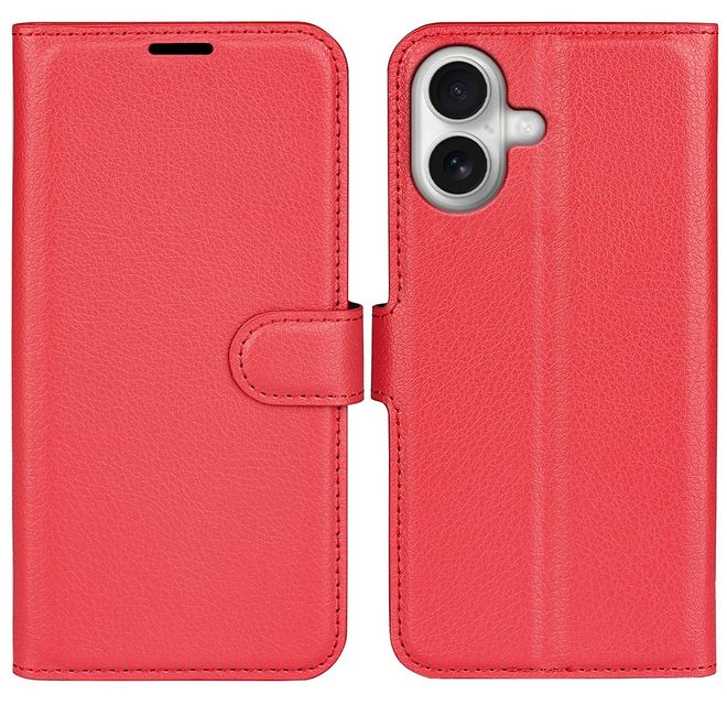 iPhone 17 Handy Hülle - Litchi Leder Bookcover Series - rot