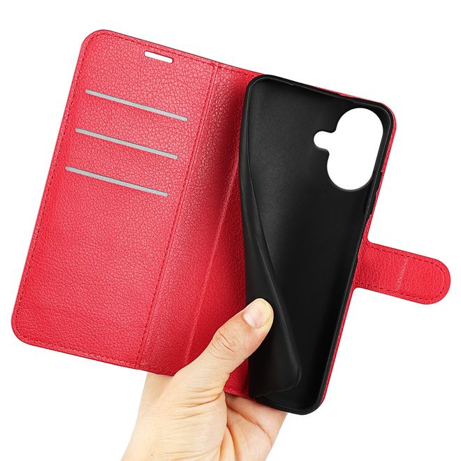 iPhone 17 Handy Hülle - Litchi Leder Bookcover Series - rot