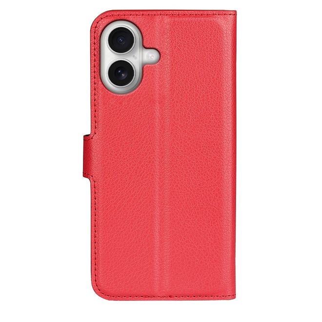iPhone 17 Handy Hülle - Litchi Leder Bookcover Series - rot