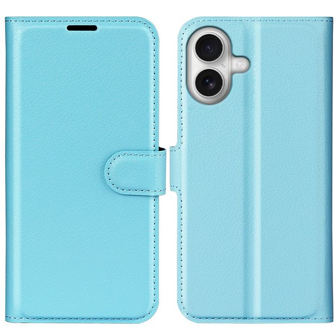 iPhone 17 Handy Hülle - Litchi Leder Bookcover Series - blau