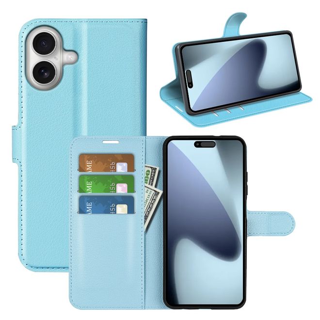 iPhone 17 Handy Hülle - Litchi Leder Bookcover Series - blau