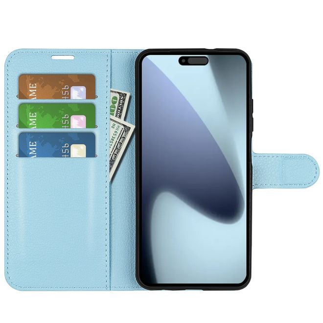 iPhone 17 Handy Hülle - Litchi Leder Bookcover Series - blau