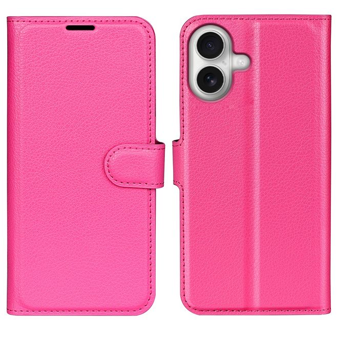 iPhone 17 Handy Hülle - Litchi Leder Bookcover Series - pink