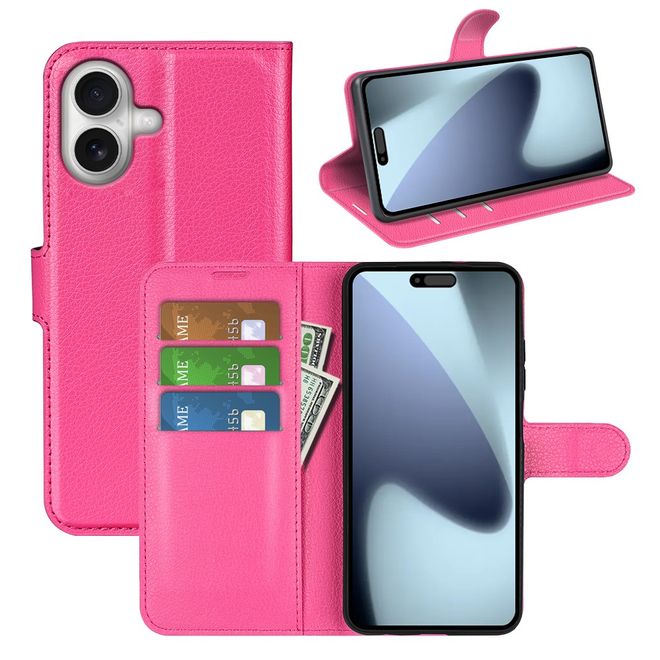 iPhone 17 Handy Hülle - Litchi Leder Bookcover Series - pink