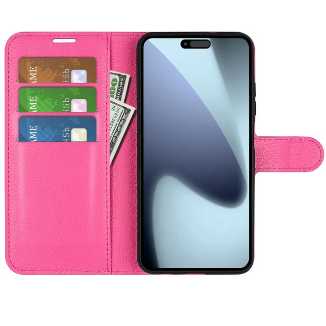 iPhone 17 Handy Hülle - Litchi Leder Bookcover Series - pink