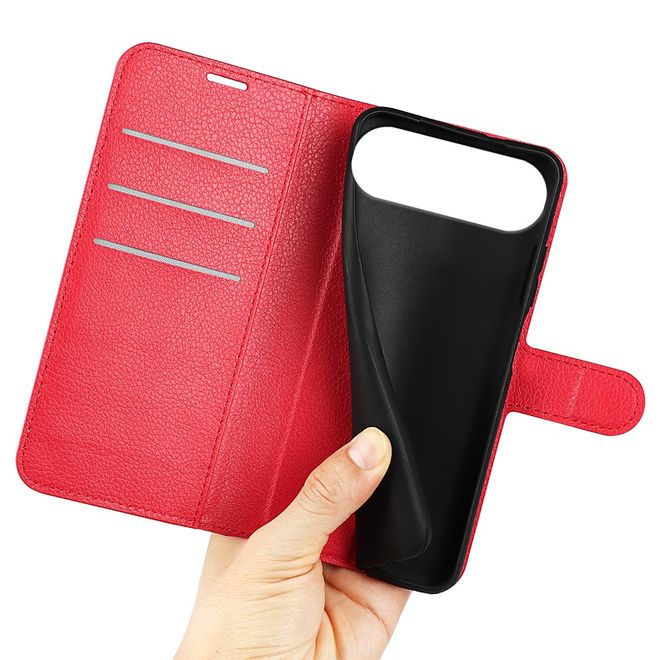 iPhone Air Handy Hülle - Litchi Leder Bookcover Series - rot