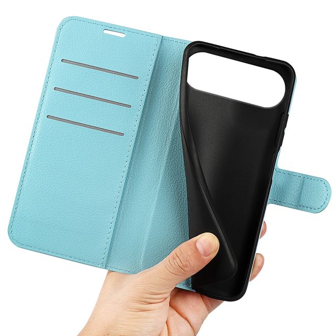 iPhone Air Handy Hülle - Litchi Leder Bookcover Series - blau