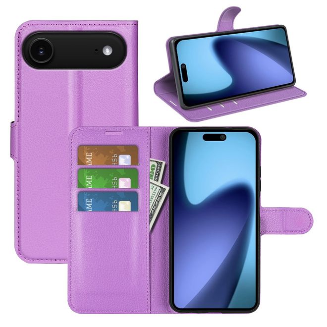 iPhone Air Handy Hülle - Litchi Leder Bookcover Series - purpur