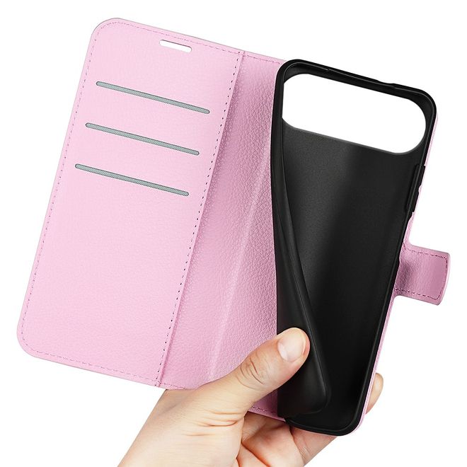 iPhone Air Handy Hülle - Litchi Leder Bookcover Series - rosa