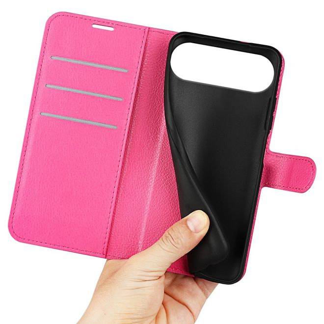 iPhone Air Handy Hülle - Litchi Leder Bookcover Series - pink
