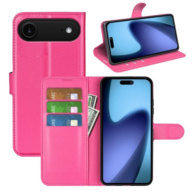 iPhone Air Handy Hülle - Litchi Leder Bookcover Series - pink