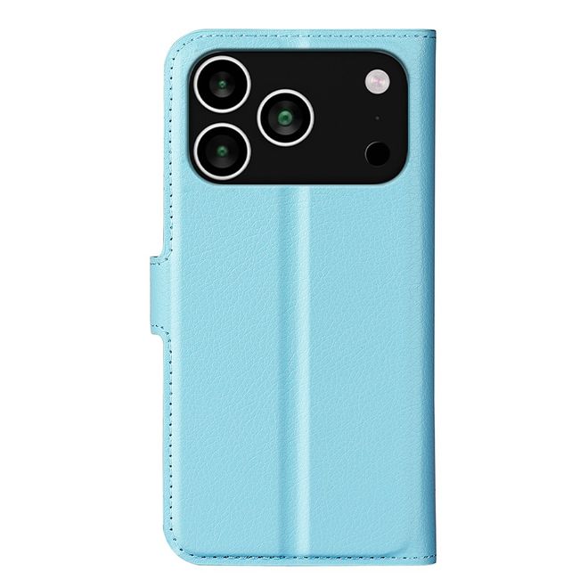 iPhone 17 Pro Max Handy Hülle - Litchi Leder Bookcover Series - blau